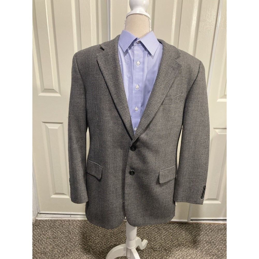 CHAPS Est 1978 Mens 42R Gray Houndstooth Wool Sport Coat Blazer Pure New Wool